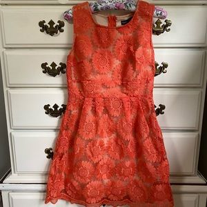 Coral Orange Floral Lace Dress size 3